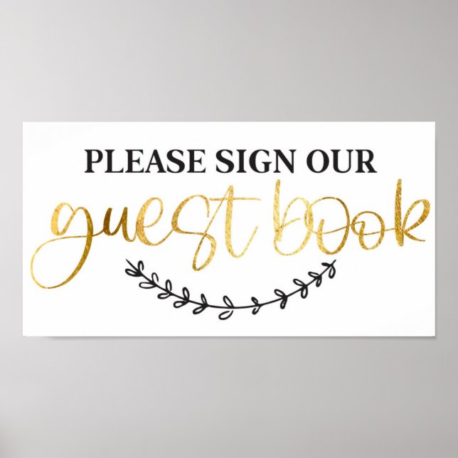 Please Sign Our Guestbook White Gold Wedding (Front)