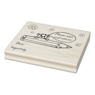 "Please sign & return" teacher rubber stamp