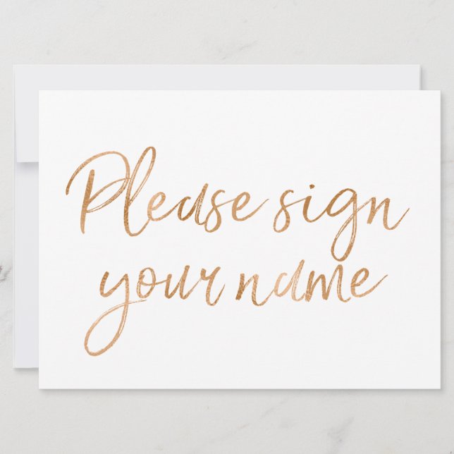 "Please sign your name" Stylish Gold Rose Sign Invitation (Front)