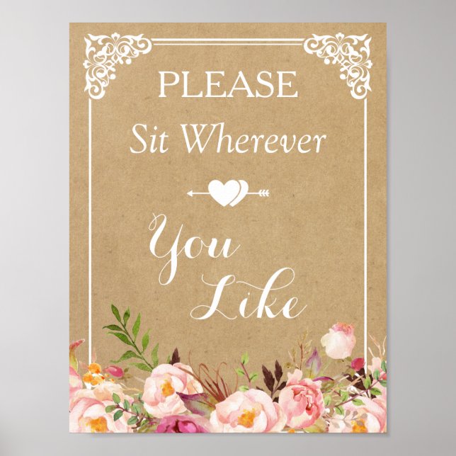 Please Sit Wherever You Like | Floral Wedding Sign (Front)