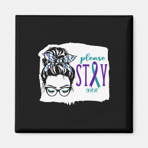 Please Stay Suicide Awareness 988 Messy Bun Teal P Magnet