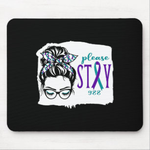 Please Stay Suicide Awareness 988 Messy Bun Teal P Mouse Mat
