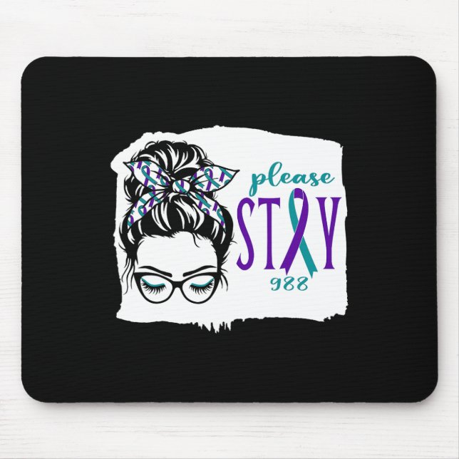 Please Stay Suicide Awareness 988 Messy Bun Teal P Mouse Mat (Front)