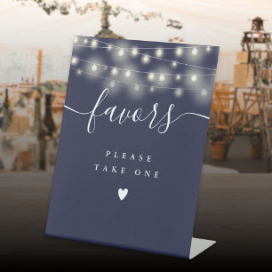 Please Take A Favour Navy Blue String Lights Pedestal Sign