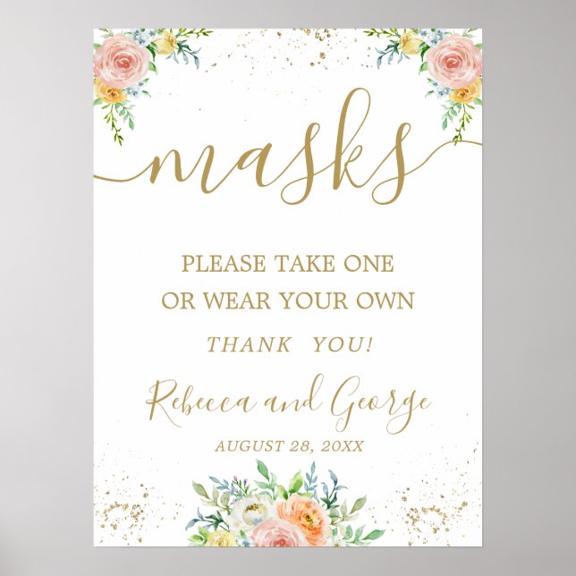 Please take a mask wedding sign floral (Front)