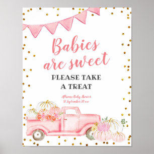 Please take a treat pink truck pumpkin sign