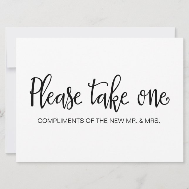 "Please Take One" Wedding Favors Sign Invitation (Front)