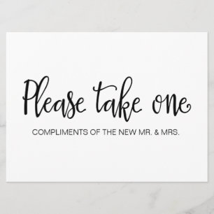 "Please Take One" Wedding Favors Sign Invitation
