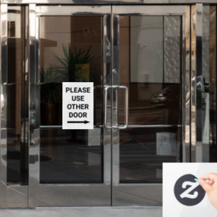 Please Use Other Door Right Arrow White Business Window Cling