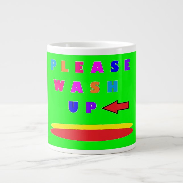Please wash up design lime green with words large coffee mug (Front)