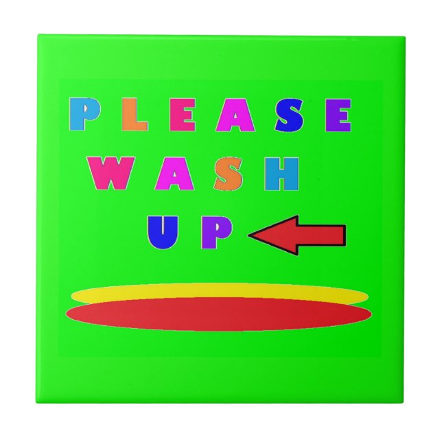 Please wash up design lime green with words tile (Front)