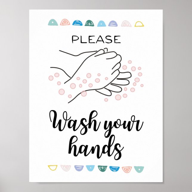 Please Wash Your Hands Bathroom Calligraphy Cute Poster (Front)