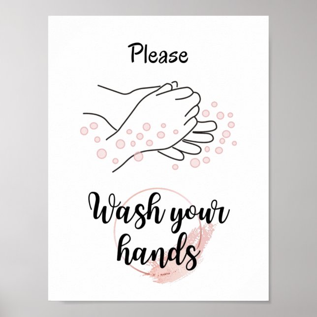 Please Wash Your Hands Bathroom Calligraphy Cute Poster (Front)