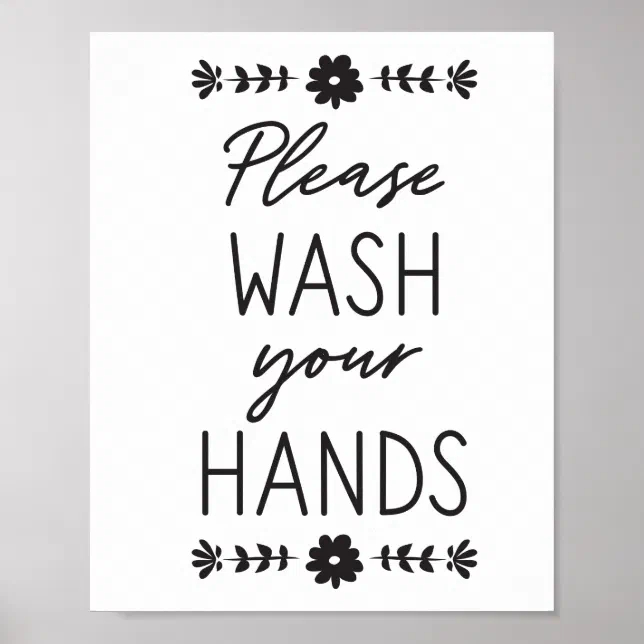 Please Wash Your Hands Black Poster | Zazzle