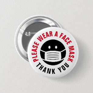 Please wear a face mask cover required 6 cm round badge
