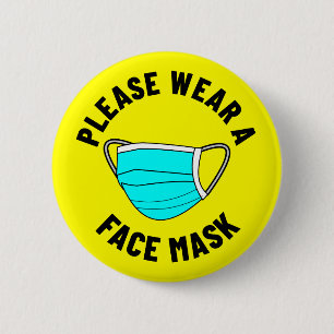 Please Wear A Face Mask Reminder Yellow 6 Cm Round Badge