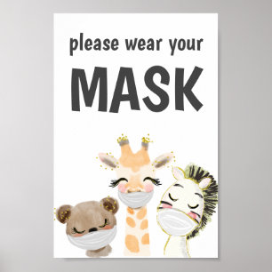 Please Wear A Mask Sign, Mask Required, Animals Poster