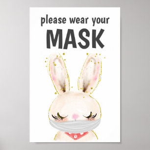 Please Wear A Mask Sign, Mask Required, Bunny Poster