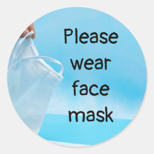 Please wear face mask hand hold face mask classic round sticker