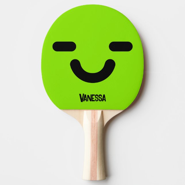Pleased Face Green with Name Ping Pong Paddle (Front)