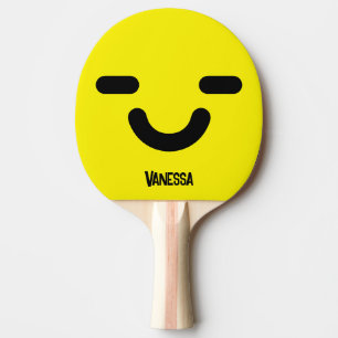 Pleased Smiley Face Yellow with Name Ping Pong Paddle
