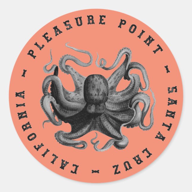 Pleasure Point, Santa Cruz Octopus  Classic Round  Classic Round Sticker (Front)