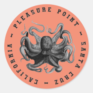 Pleasure Point, Santa Cruz Octopus  Classic Round  Classic Round Sticker