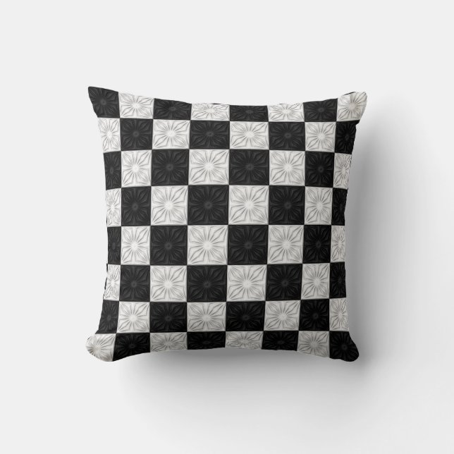 Pleated Corners, Black-White-Square Throw Pillow (Front)