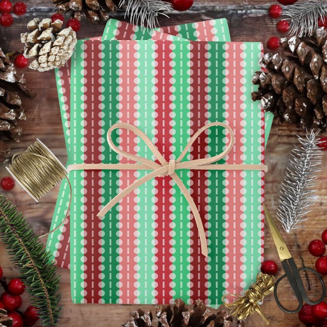 Pleated Stripes - Christmas - Green Red Pink Wrapping Paper Sheet (Pleated Stripes - Christmas - Green Red Pink Wrapping Paper Sheets by Leapfroglisics Shop)