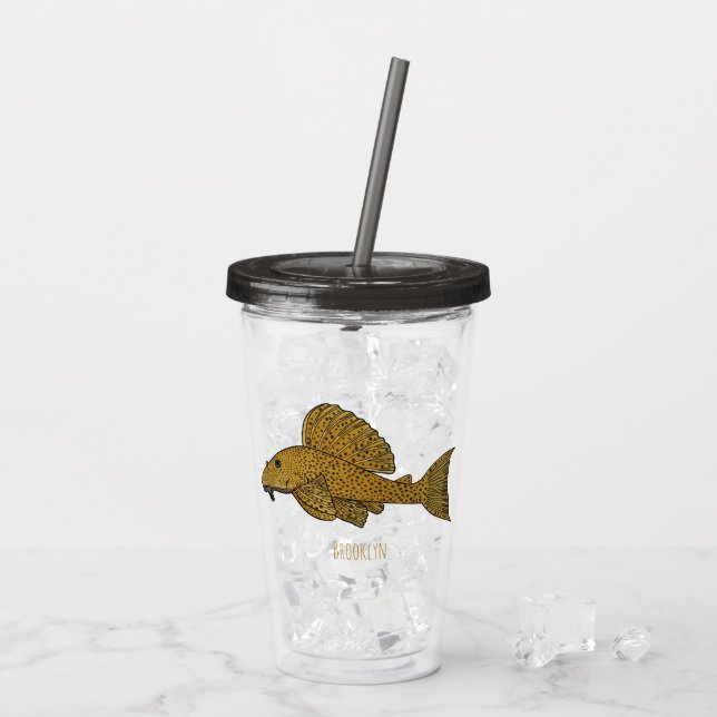 Pleco fish cartoon illustration acrylic tumbler (Back Ice)