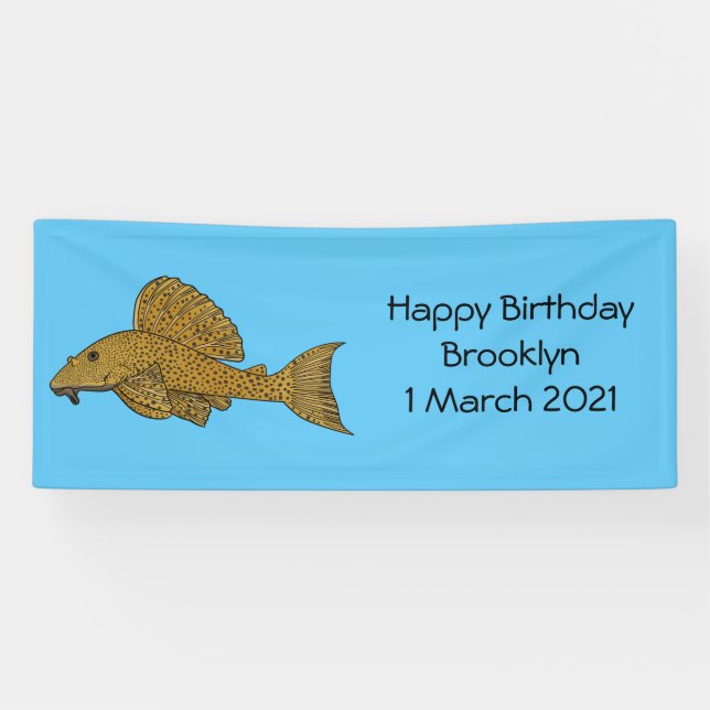 Pleco fish cartoon illustration  banner (Horizontal)