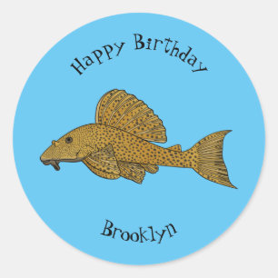 Pleco fish cartoon illustration classic round sticker