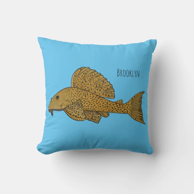 Pleco fish cartoon illustration  cushion (Front)