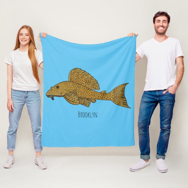 Pleco fish cartoon illustration  fleece blanket (In Situ)