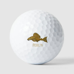 Pleco fish cartoon illustration golf balls