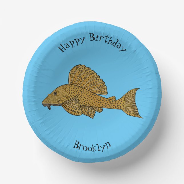 Pleco fish cartoon illustration  paper plate (Front)