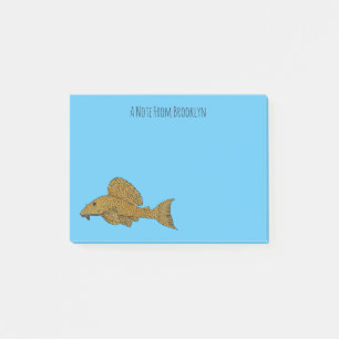 Pleco fish cartoon illustration  post-it notes