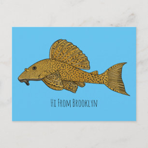 Pleco fish cartoon illustration postcard