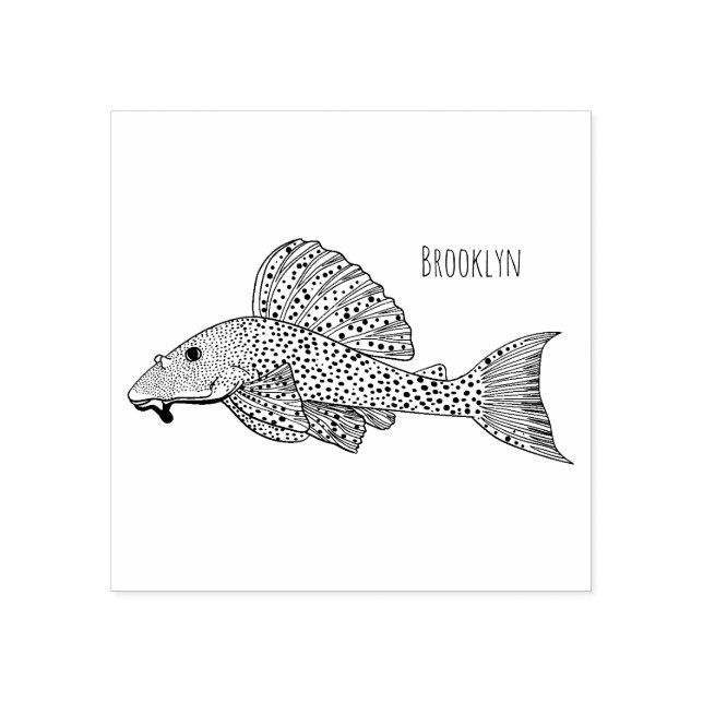 Pleco fish cartoon illustration  rubber stamp (Imprint)