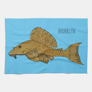 Pleco fish cartoon illustration  tea towel