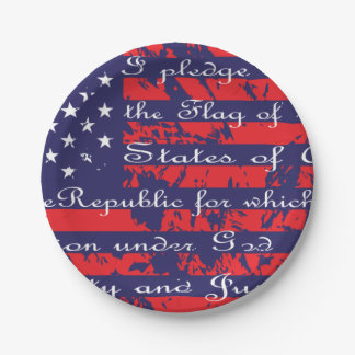 Pledge of Allegiance in USA Flag Paper Plate