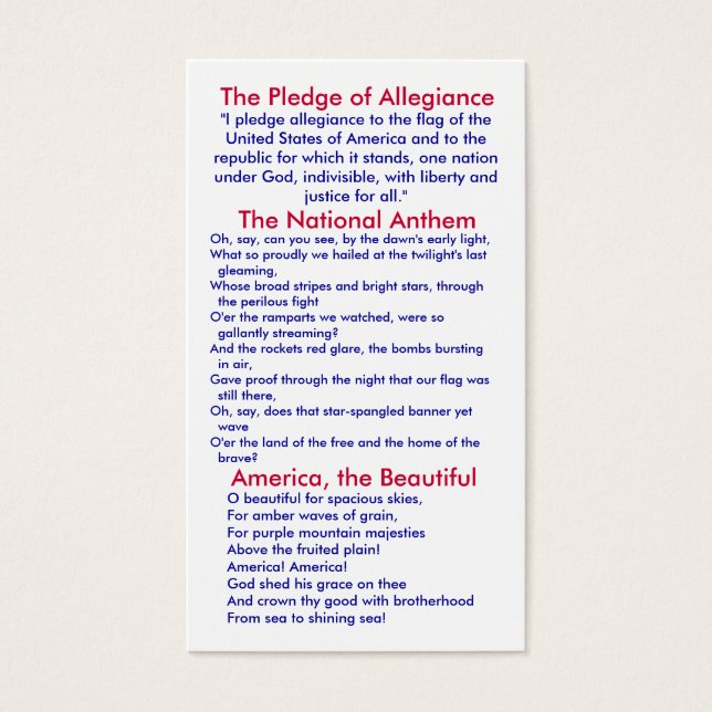 Pledge of Allegiance/National Anthem/America, ... (Front)