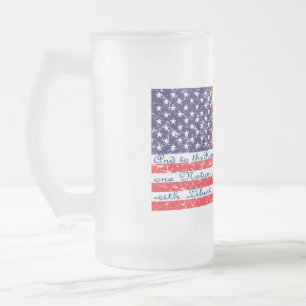 Pledge of Allegiance USA Flag Frosted Glass Beer Mug