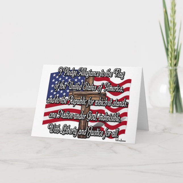 Pledge of Allegiance with US Flag and Cross Card (Front)