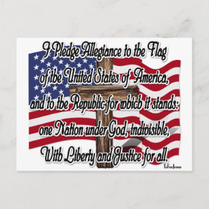 Pledge of Allegiance with US Flag and Cross Postcard