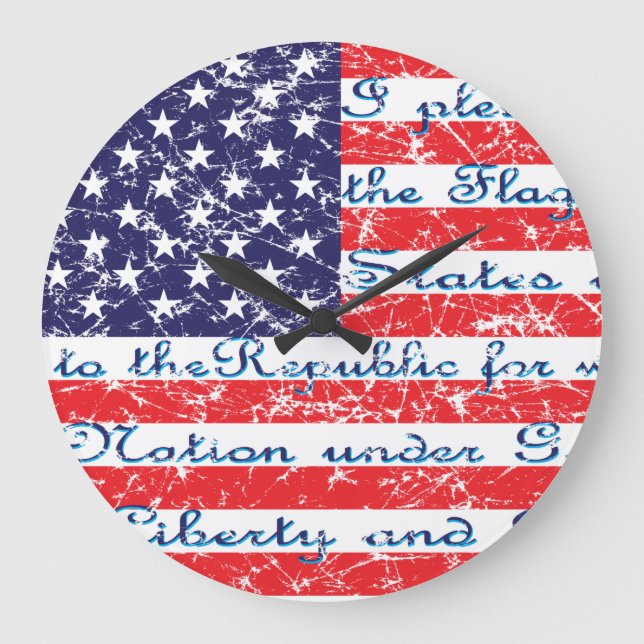 Pledge of Allegience USA Flag Large Clock (Front)