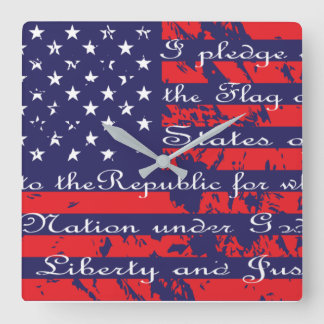 Pledge of Allegience USA Flag Square Wall Clock