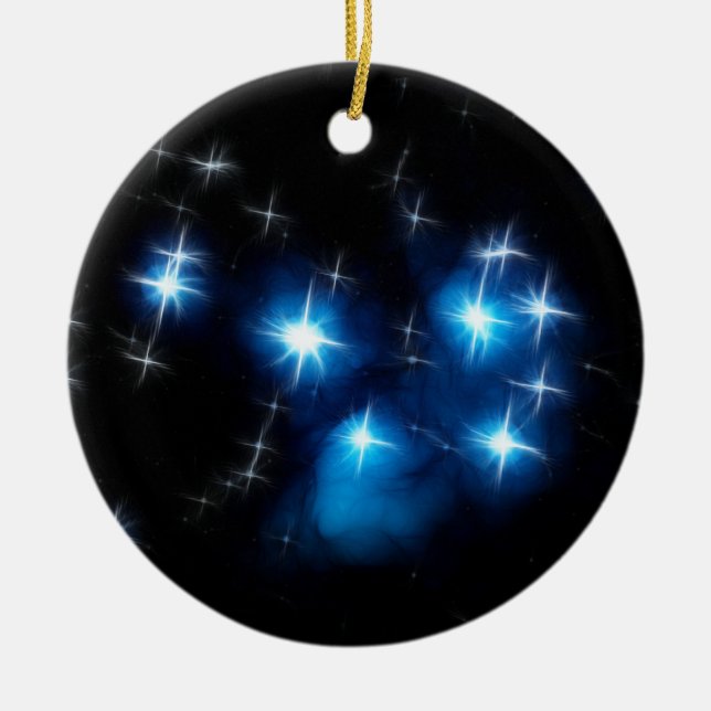 Pleiades Blue Star Cluster Ceramic Tree Decoration (Front)