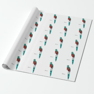 plendent quetzal bird cartoon illustration wrapping paper