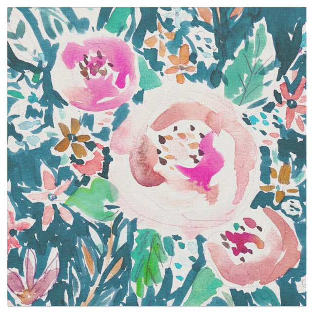 PLENITUDE Floral Colourful Boho Watercolor Fabric (Close Up)